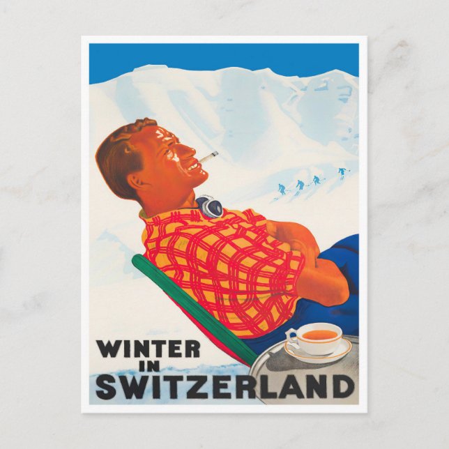 Vinter i Schweiz vintage resor vykort (Framsida)
