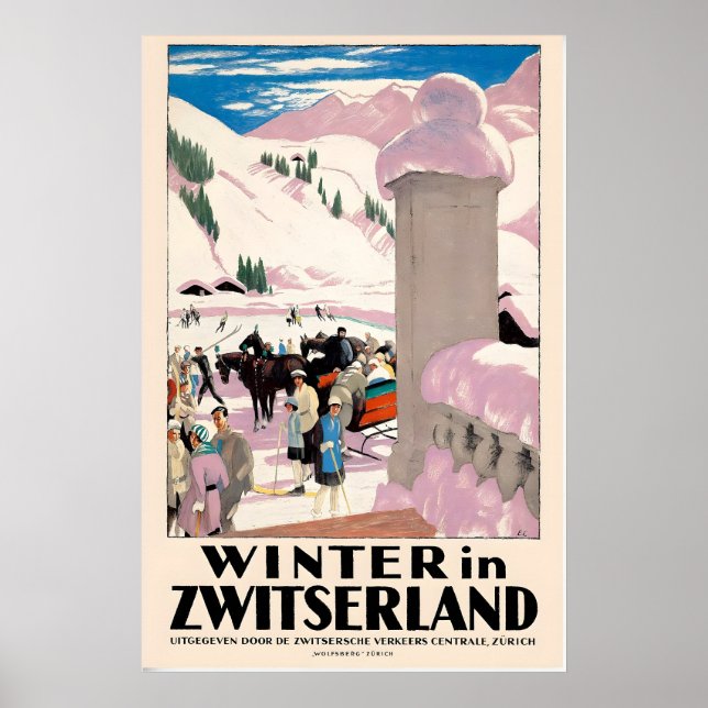 Vinter i Schweiz Zürich Vintage Reseposter Poster (Framsidan)