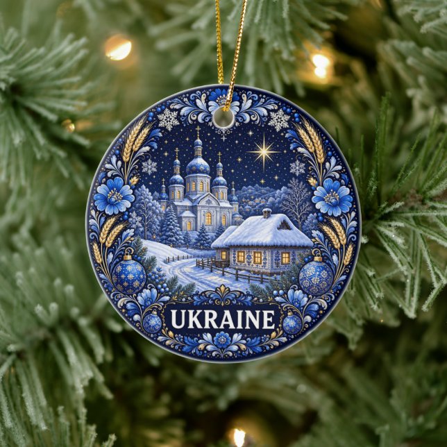 Vinter i Ukraina Vacker souvenir Julgransprydnad Keramik (Träd)