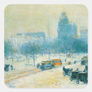 Vinter i Union Square av Frederick Childe Hassam Fyrkantigt Klistermärke