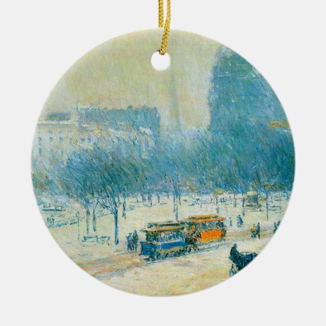 Vinter i Union Square av Frederick Childe Hassam Julgransprydnad Keramik (Framsidan)
