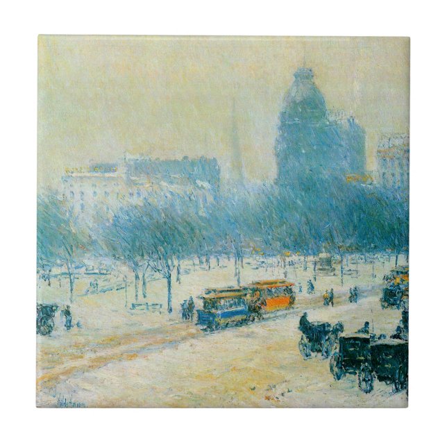 Vinter i Union Square av Frederick Childe Hassam Kakelplatta (Framsidan)