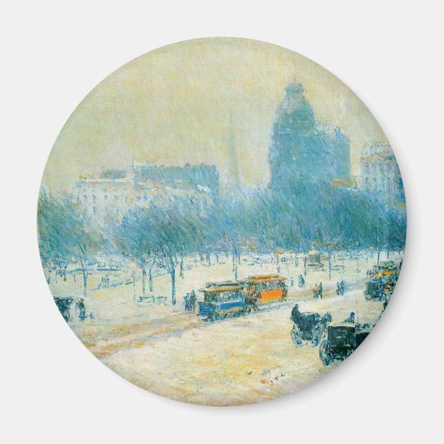 Vinter i Union Square av Frederick Childe Hassam Magnet (Framsidan)