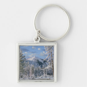 Vinter i Yellowstone National Park, Wyoming Fyrkantig Silverfärgad Nyckelring
