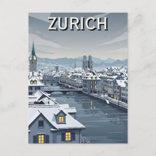 Vinter i Zürich Schweiz Resa Vykort