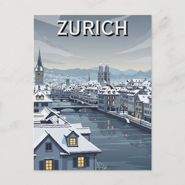 Vinter i Zürich Schweiz Resa Vykort (Framsida)