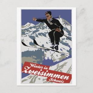 Vinter i Zweisimmen vintage, skidresor och Vykort