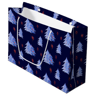 Vinter Ice Blue Träd Holly Berries Navy Jul
