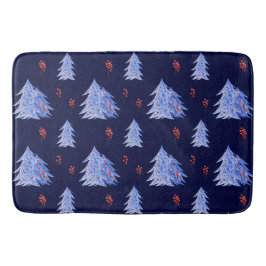 Vinter Ice Blue Träd Holly Berries Navy Jul Badrumsmatta