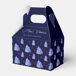 Vinter Ice Blue Träd Holly Berries Navy Jul Presentaskar