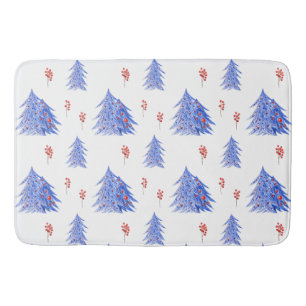 Vinter Ice Blue Träd Holly Berries Vit jul Badrumsmatta