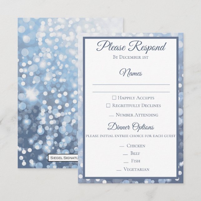 Vinter Icy Blue Bröllop RSVP Inbjudningar (Fram/baksida)