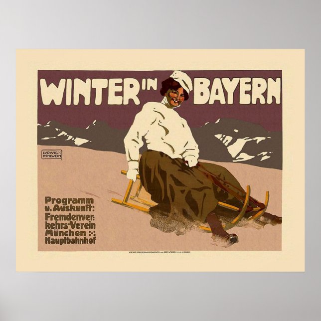 "Vinter in Bayern" Vintage resor Poster (Framsidan)