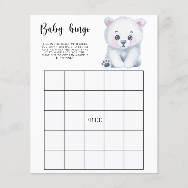 Vinter Isbjörn - Baby shower bingo spel (Framsida)