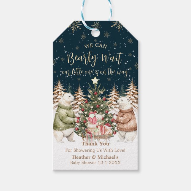 Vinter Isbjörn Snöflinga Baby Shower Presentetikett (Framsidan)