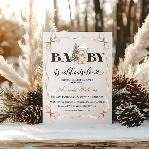 Vinter jul beige teddybjörn bebisfest inbjudningar