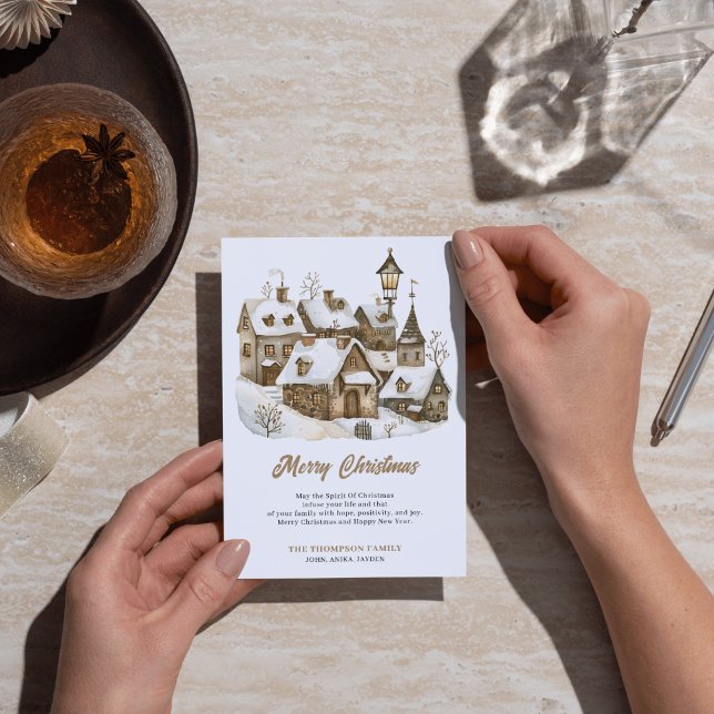 Vinter jul gammalt hus i byn julkort (Skapare uppladdad)