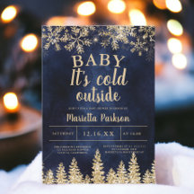 Vinter jul guld snö tall marinblå  baby shower