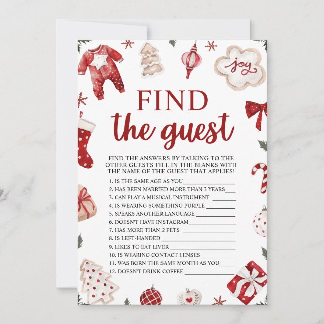 Vinter jul hitta gästen baby shower spel inbjudningar (Framsida)