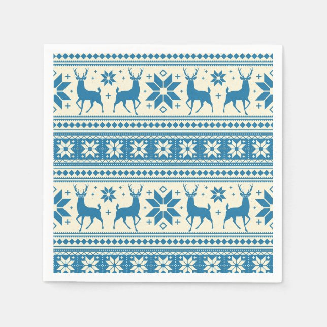 Vinter jul hjort Blå snöflinga mönster Pappersservett (Framsidan)