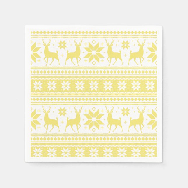Vinter jul hjort gul snöflagemönster pappersservett (Framsidan)