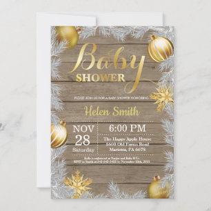 Vinter jul rustic guld baby shower inbjudningar