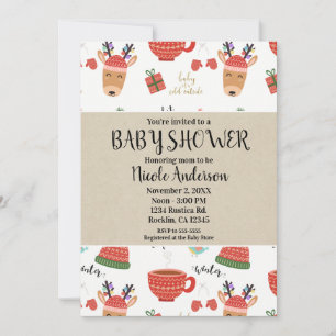 Vinter jul rustic kraft höckning baby shower inbjudningar