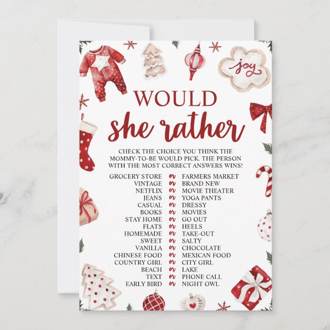 Vinter jul skulle hon hellre baby shower spel inbjudningar (Framsida)