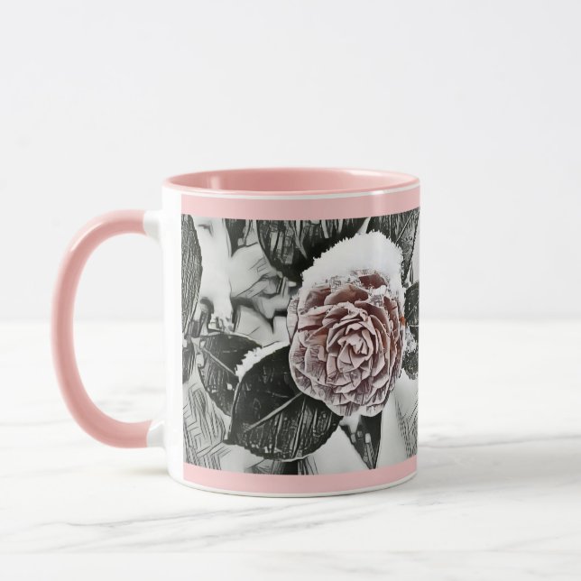 Vinter, jul, snöad, frusen rosenritning mugg (Vänster)