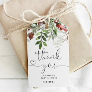 Vinter jul städsegrön baby shower tack presentetikett