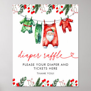 Vinter jul Tomte Baby Shower Blöja Lotteri Poster