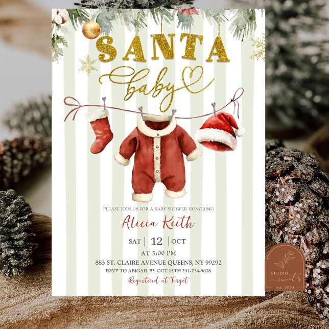 Vinter jul tomte klädstreck baby shower inbjudningar (Skapare uppladdad)