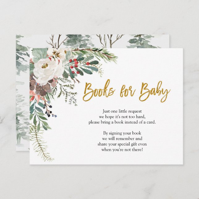Vinter julblommande böcker för bebis inbjudan vykort (Fram/baksida)