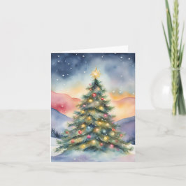 Vinter julgran snöigt solnedgångslandskap kort