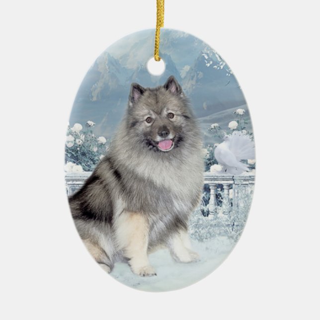 Vinter Keeshond-jul Julgransprydnad Keramik (Framsidan)