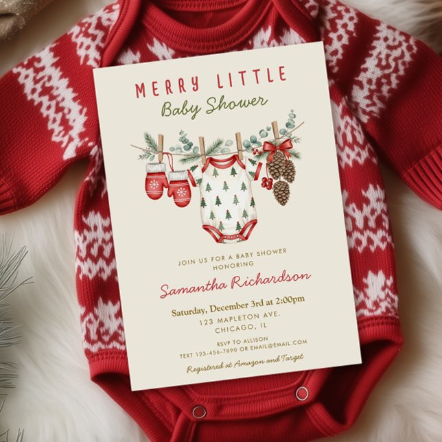 Vinter klädlinje Glad liten jul baby Inbjudningar (Skapare uppladdad)
