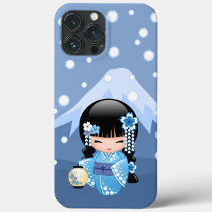 Vinter Kokeshi-docka - Blå Berg Geisha-flicka