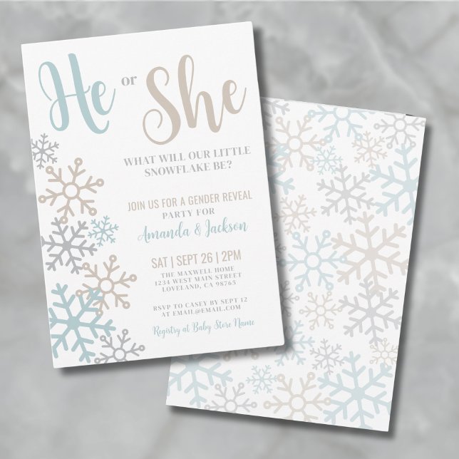 Vinter Köljudning Inbjudningar (Snowflake Gender Reveal Invitation)