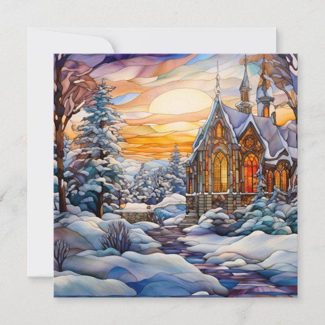 Vinter kyrka välkomstkort julkort (Framsida)