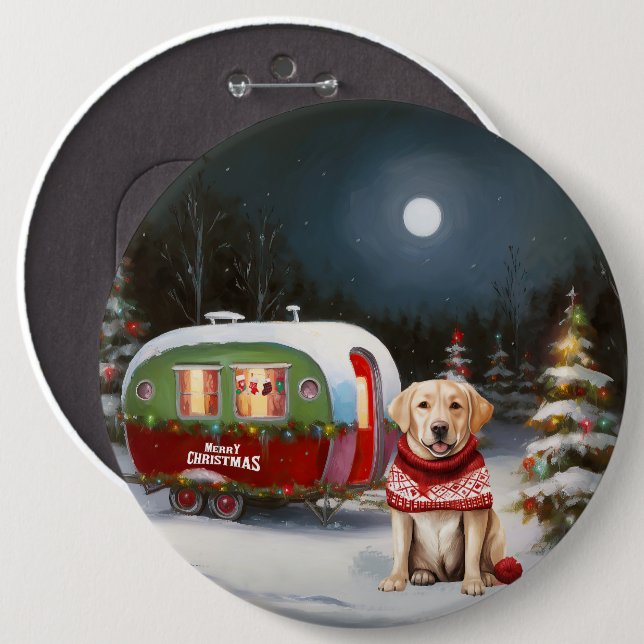 Vinter Labrador Husvagn Juläventyr Knapp (Framsida & baksida)