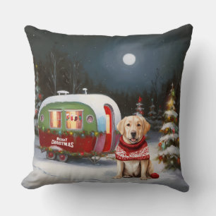 Vinter Labrador Husvagn Juläventyr Kudde