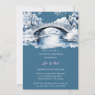 Vinter Land Vatten Stream Bridge Par Shower Inbjudningar