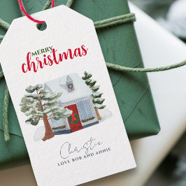 Vinter lantlig gård jul rustic glad jul presentetikett