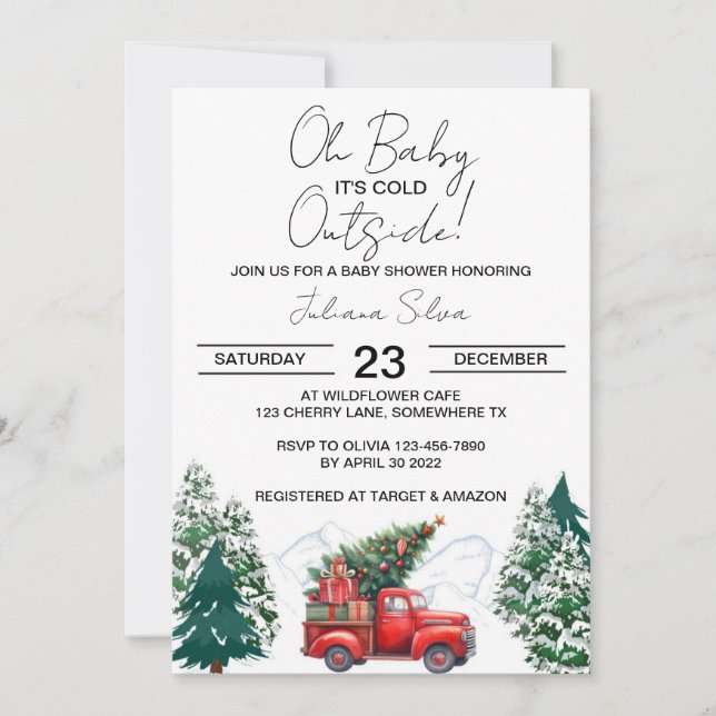 Vinter Lastbil Forest Wonderland Baby Shower Inbjudningar (Framsida)