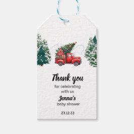 Vinter Lastbil Forest Wonderland Baby Shower Tack Presentetikett