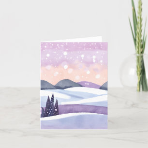 Vinter Lila Berg Vattenfärg Helgkort
