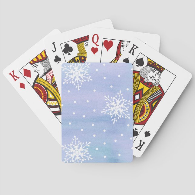 Vinter Lila Blå Himmel Vita Snöflingor Prickar Spel Kort (Baksidan)