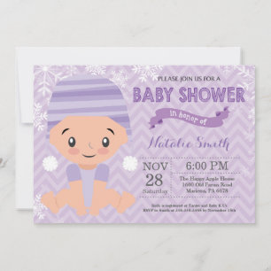 Vinter Lila Flicka Bebis Bjudan Till Baby Shower Inbjudningar