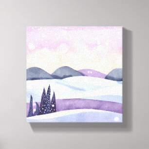 Vinter Lila Kullar Akvarell Canvastryck