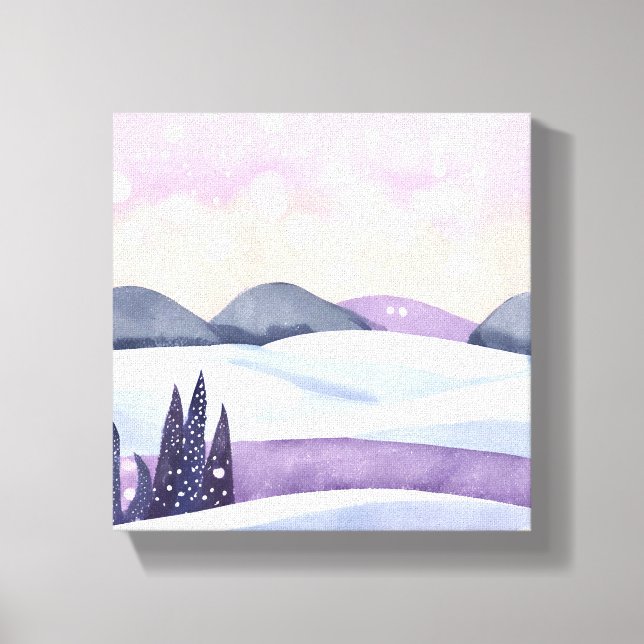 Vinter Lila Kullar Akvarell Canvastryck (Framsida)